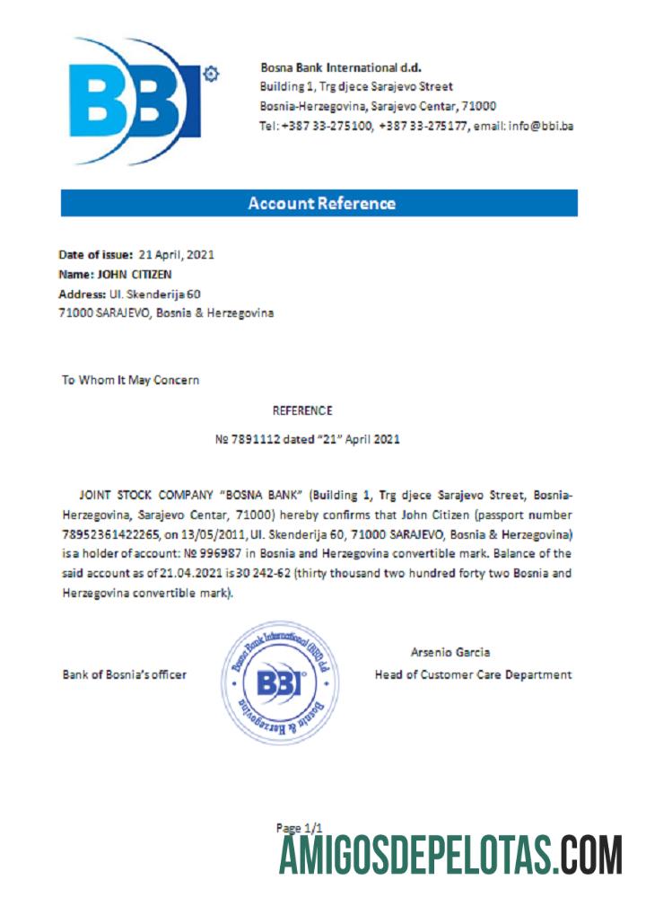 Bósnia e Herzegovina Referência Internacional do Bosna Bank baixar para verificação